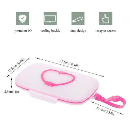 Heart-Lid Portable Baby Wipe Dispenser - Handled Compact Plastic Case