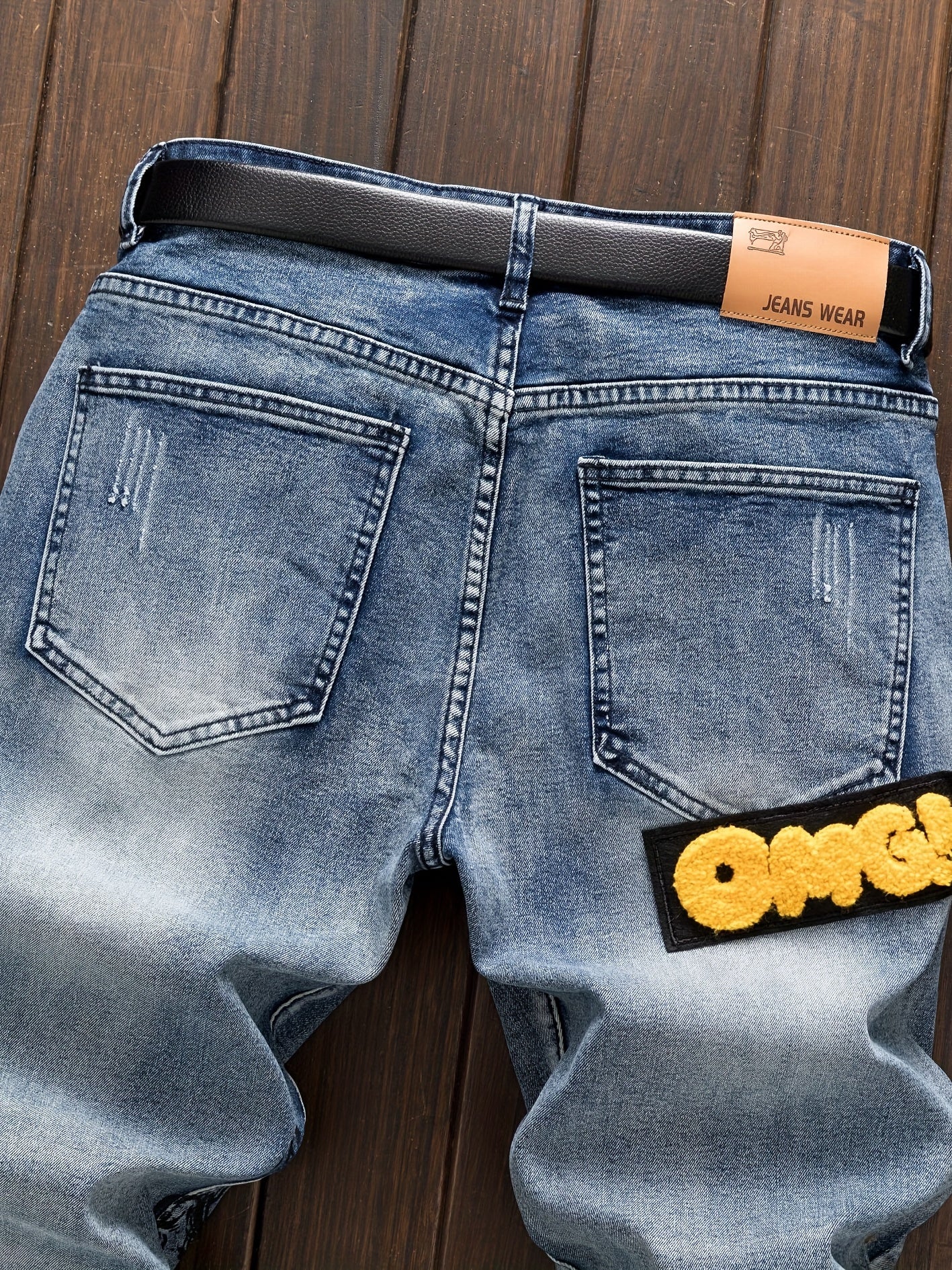 Cool Comfort, Men'S Slim-Fit Stretch Denim Jeans with Punk Skull Print - Versatile Casual Streetwear, Machine Washable
