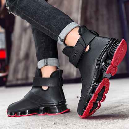 Men'S All-Season High-Top Sports Shoes - Lightweight Breathable Anti-Slip Running & Walking Shoes with TPU Sole, Round Toe & Hook-and-Loop Closure, All-Terrain Traction, Casual Outdoor Sneakers for Gym, Hiking, Daily Wear - Durable -like Upper (/Red