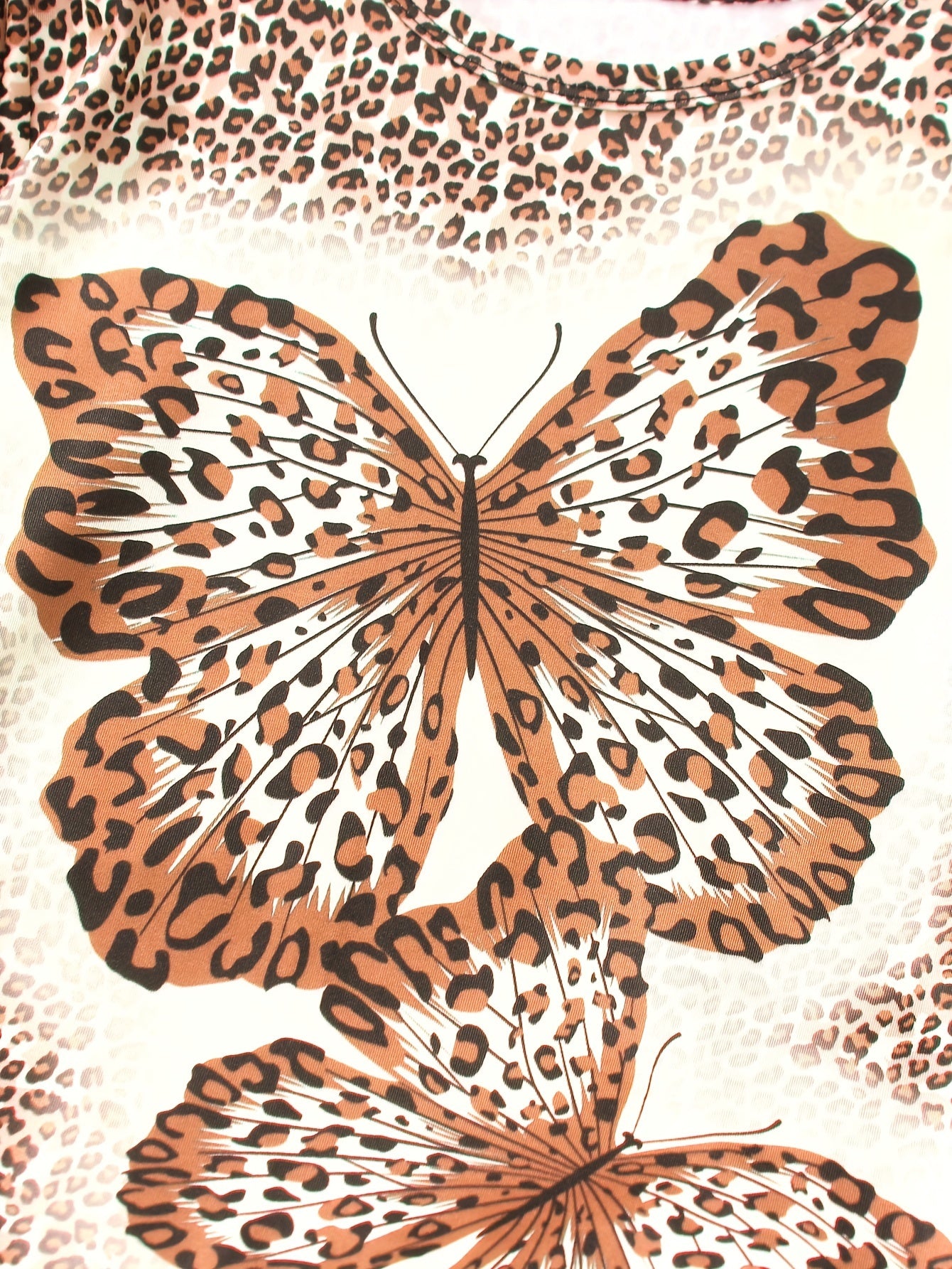 Girls' 2pcs Set Long Sleeve Top and Jeggings with Butterfly & Leopard Print, Crew Neck Pullover, Regular Fit Knit Polyester 95% with 5% Elastane, Long Length, for Spring/Fall Casual Wear, for Outdoor, Perfect for Outdoor