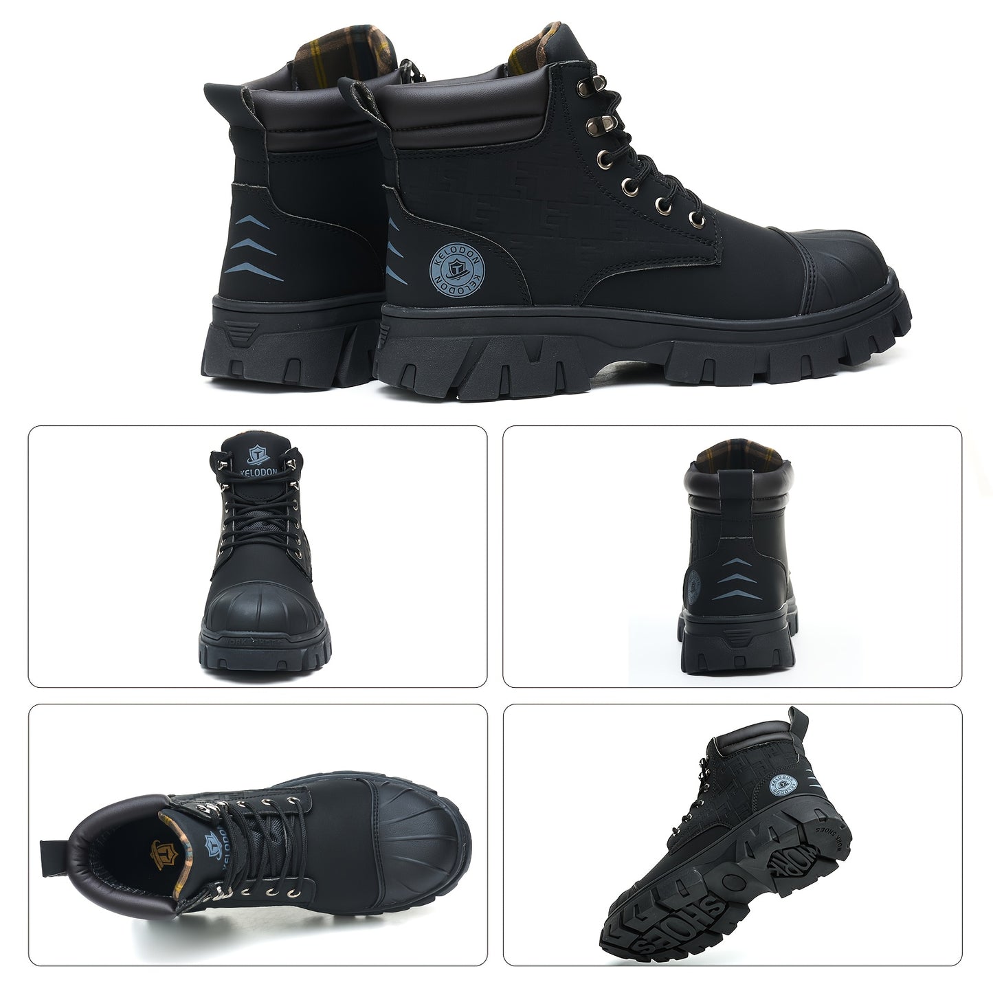 Men'S 6" Steel Toe Work Boots For Men-Faux Leather Shoes With Slip-Resistant Outsole, Lightweight Construction Boots Tenis Zapatos De Trabajo Para Hombre Steel Toe Shoes, Black, Brown, Wheat, US Size 6-14