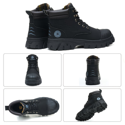 Men'S 6" Steel Toe Work Boots For Men-Faux Leather Shoes With Slip-Resistant Outsole, Lightweight Construction Boots Tenis Zapatos De Trabajo Para Hombre Steel Toe Shoes, Black, Brown, Wheat, US Size 6-14