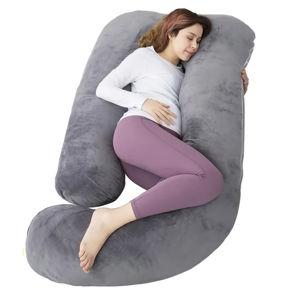 57-Inch J-Shaped Pregnancy Pillow - Breathable Washable Cover