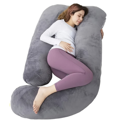 57-Inch J-Shaped Pregnancy Pillow - Breathable Washable Cover