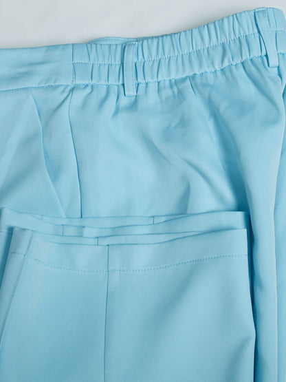 Women'S 2pcs Light Blue Suit Set, Tailored Lapel Blazer & Wide Leg Pants, Formal Business Outfit For Work Party Wedding