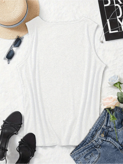 Light Grey Polyester Printed V-Neck Tank Top - product view 32