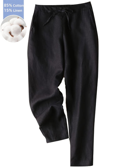 Women's Linen Pants - Summer High Waist Straight Leg Pants with Drawstring | Casual Beach Palazzo Pants | Boho Vacation Trousers for Travel