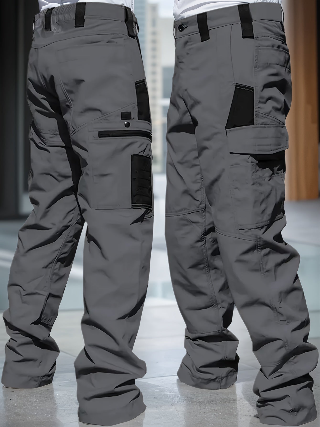 2pcs Men'S Tactical Work Pants with Spacious Multi-Pocket Design & Durable Ripstop Fabric, Outdoor Pants for Camping, Climbing, Fishing, Hunting, Straight-Leg Fit with Belt Loops, Rugged Style, All-Season Pants