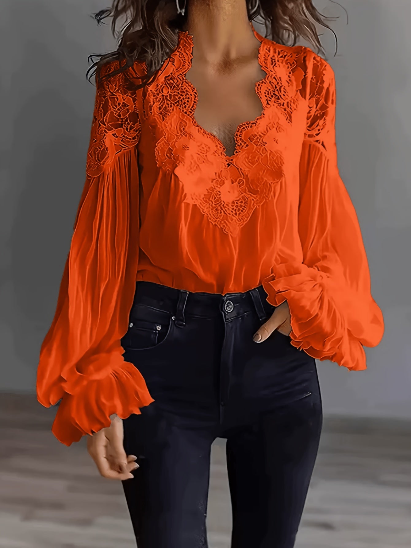 Plus Size, Spring and Summer Women's Bubble Sleeve Lace Splicing Shirt, Comfortable Fabric, Machine Washable
