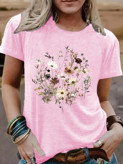 Round Neck T-Shirt - Stylish Women'S Graphic Tee - Comfortable Material with Circular Neckline - Light And Airy for Spring And Summer Outfits