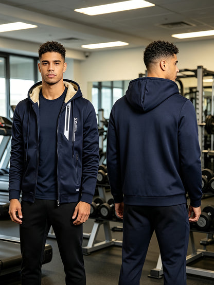 Men's Winter -Lined Thick Warm Hoodie Jacket, Athletic Zip-Up Sweatshirt with Pockets