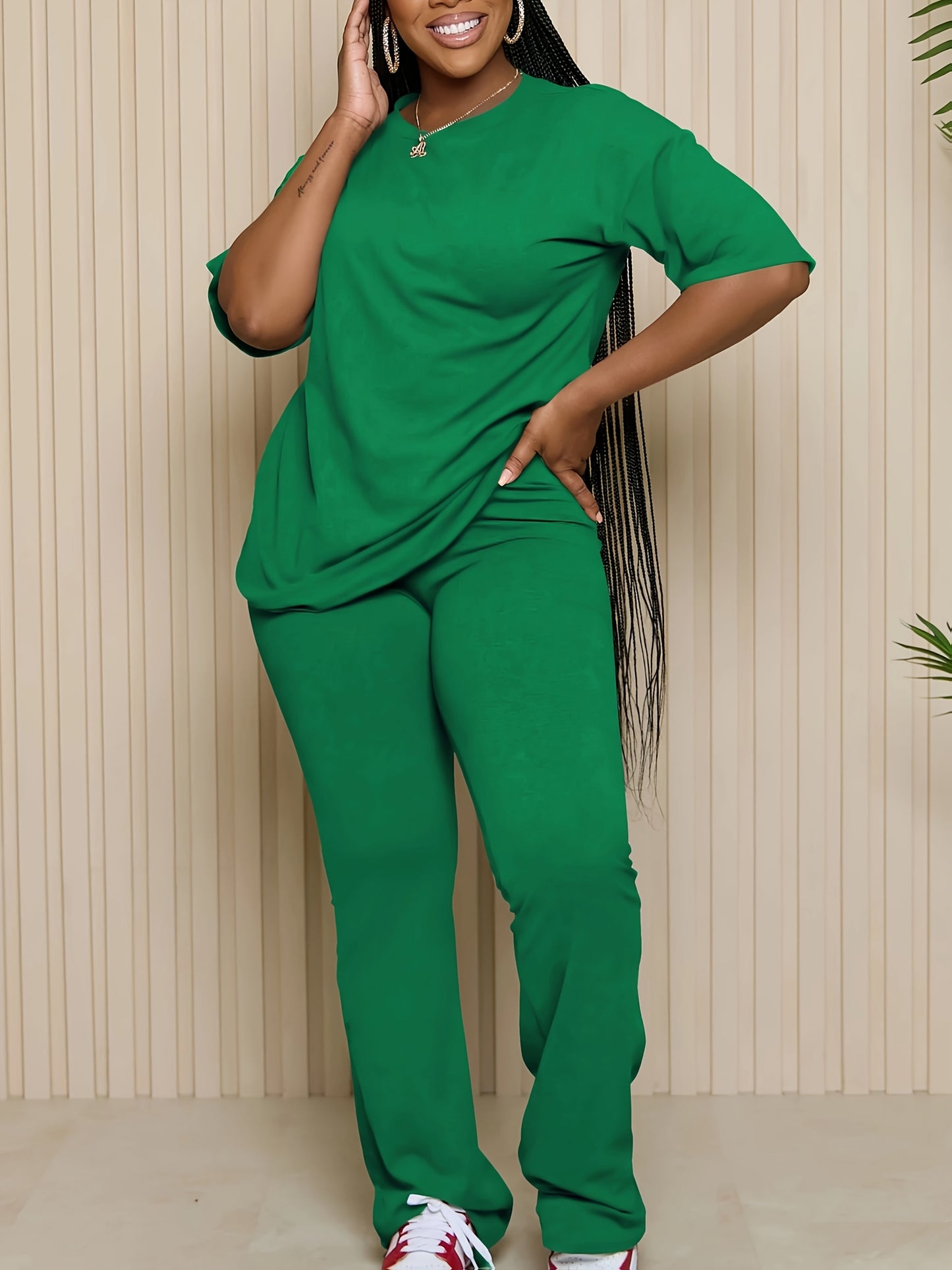 Women 2pcs Outfits Short Sleeve Top And Flare Pants Lounge Sets
