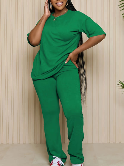 Women 2pcs Outfits Short Sleeve Top And Flare Pants Lounge Sets