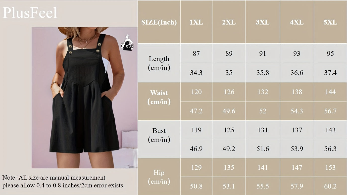 Plus Size, Plus Size Solid Color Sleeveless Overall with Pockets, Spring And Summer, Black Jumpsuits.
