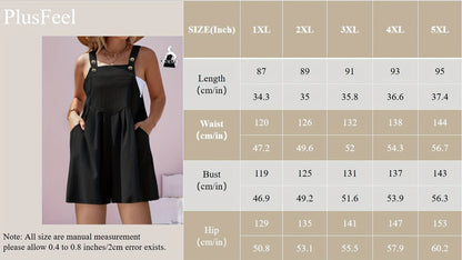 Plus Size, Plus Size Solid Color Sleeveless Overall with Pockets, Spring And Summer, Black Jumpsuits.