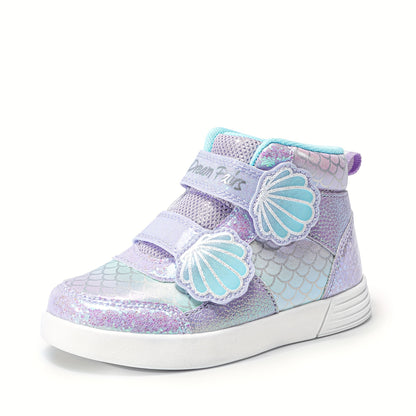 DREAM PAIRS KIDS Girls Shoes The Shell Pattern Shines Brightly Toddler Sneakers Kids High Top Shoes Casual Walking Shoes