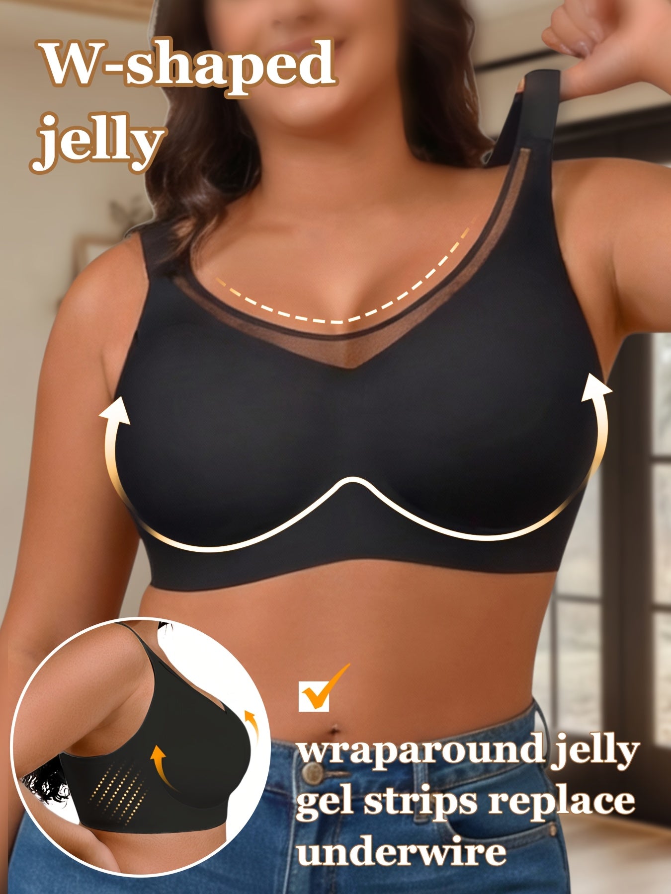 Women's Black Mesh V-Neck Bra - product view 3