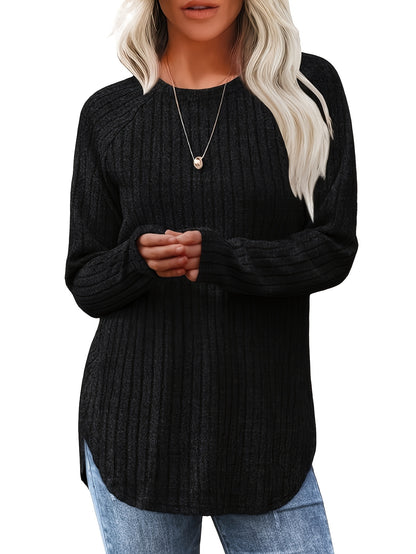 Three-piece Women'S Fashionable Long-sleeved Basic Sweater, Casual Loose Top, Elegant Round-neck T-shirt