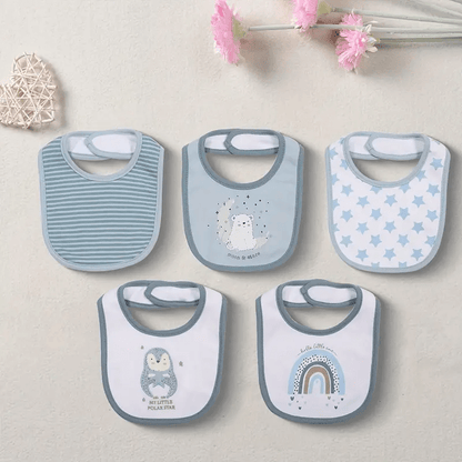 5-Pack Baby Bibs with Adjustable Snaps - Cute Cartoon Embroidery, Unisex Design for Boys & Girls - Perfect for Mealtime Messes