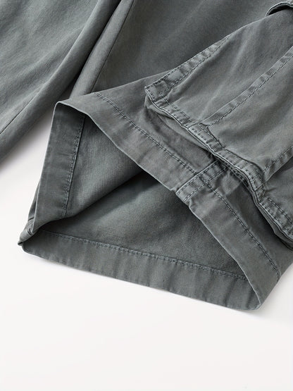 Men's Breathable Cotton Shorts with Multi-Pocket - Elastic Workwear Shorts Suitable for Outdoor,,, Casual Wear - Mid-Rise Pants with /Equipment Pockets