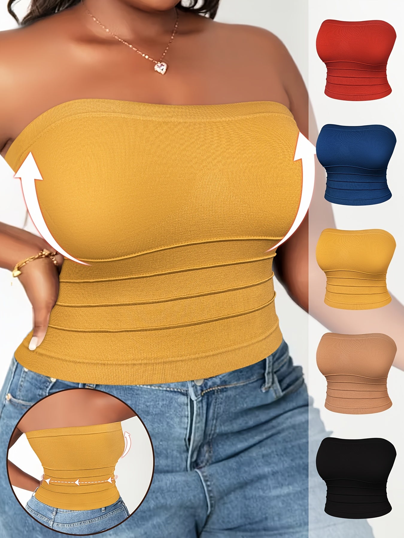 5pcs Set 2026 Spring-summer New Women's Large-size Waist-shaping Comfortable Breathable Bandeau, High-elasticity Slim Fit, Suitable for Office, Parties, And Casual Daily Wear.