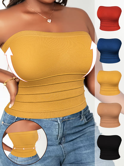 5pcs Set 2026 Spring-summer New Women's Large-size Waist-shaping Comfortable Breathable Bandeau, High-elasticity Slim Fit, Suitable for Office, Parties, And Casual Daily Wear.