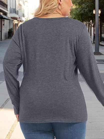 Plus Size, Oversized T-shirt with snowman pattern wearing pink hat and scarf, casual round neck oversized bottoming shirt, oversized long-sleeved T-shirt for spring and summer, Women's swear, new Women's clothing, machine washable