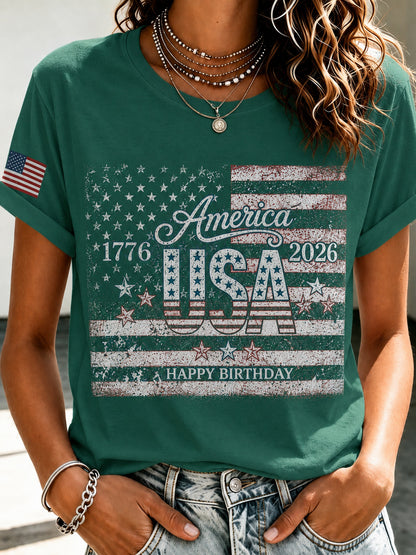 Nixeci Men's Cotton American Flag T-Shirt, Vintage Stars and Stripes Graphic Crewneck Tee, Soft Short Sleeve Summer Casual Shirt for Father's Day, Independence Day, Game Day Gifts