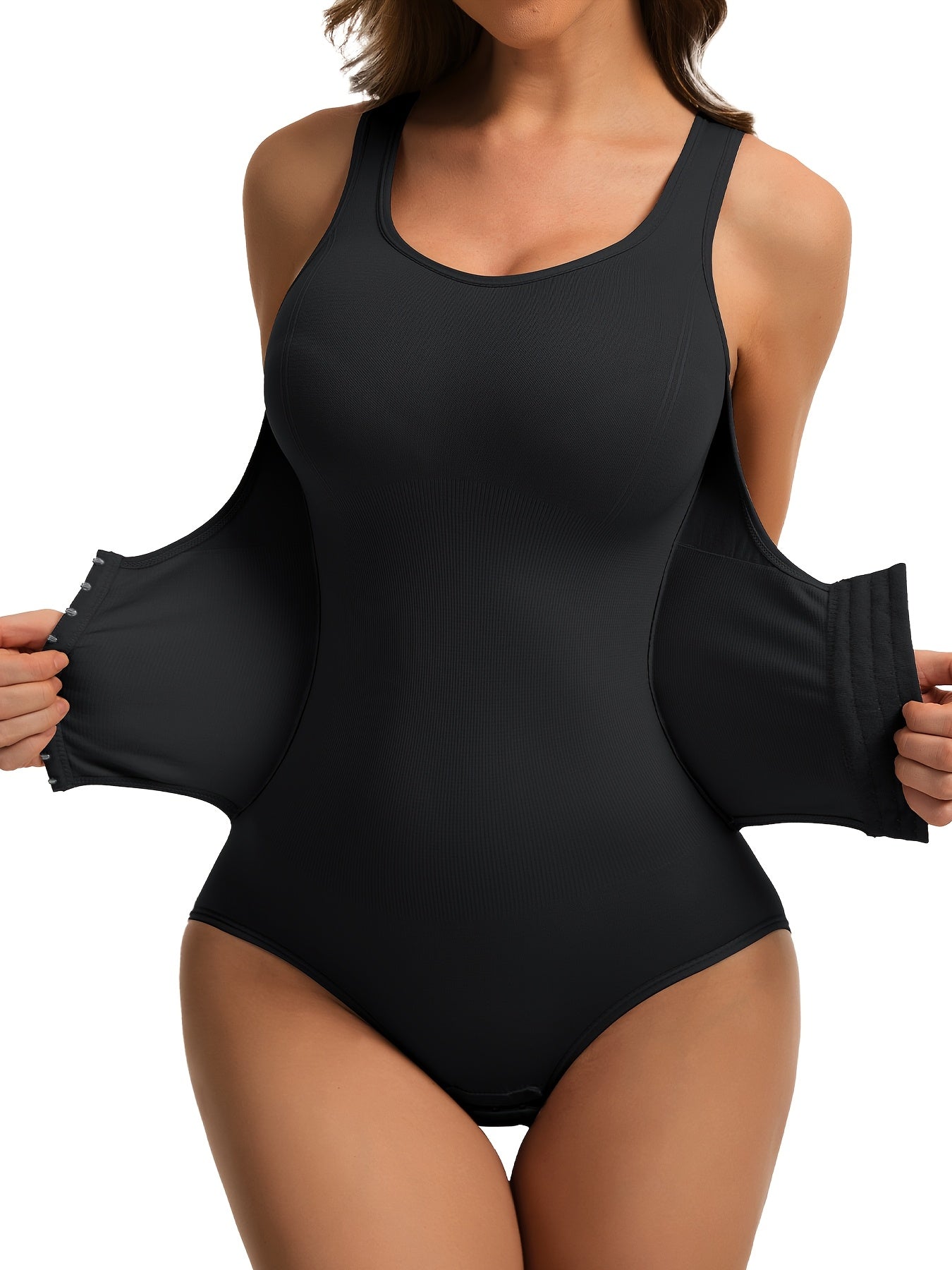 2pcs Solid Tummy Control Bodysuit with Abdominal Control - Bodysuits for Women with Seamless Butt Lifting, Snap Crotch, Slimmer Body Shaping, Underwear & Postpartum Shapewear Features