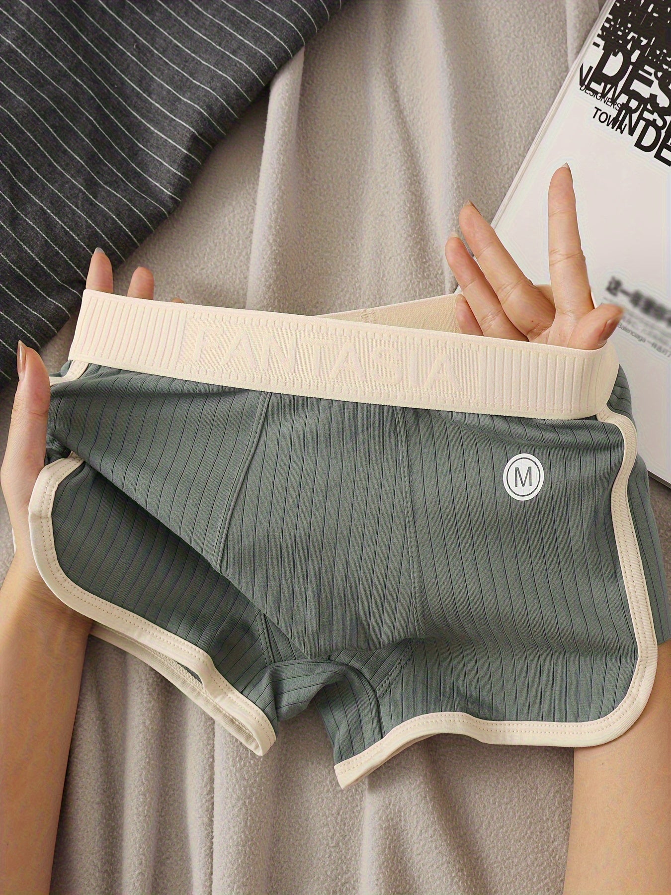 4pcs-random Color Knit Striped Shorts - product view 7