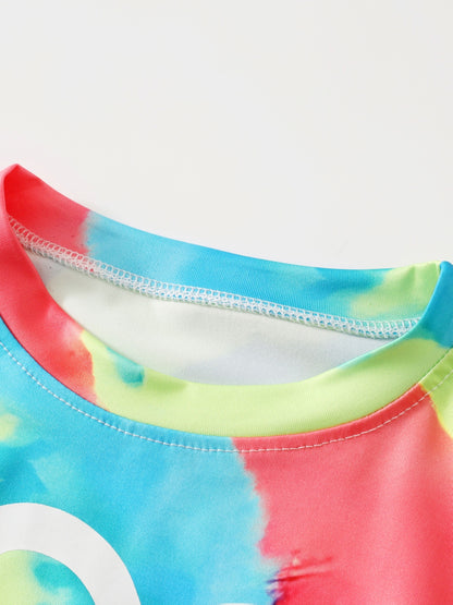 6pcs, Girls Love Print Camouflage Design Short Sleeve Athletic Shorts Summer Suit, for Outdoor