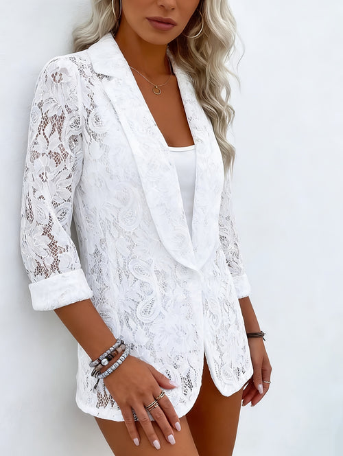 American Style Women'S Fashionable Solid Color Lace Suit Jacket, Breathable, Versatile And Casual, Suitable for Daily Commuting, Lace Suit Jacket for Summer Wear