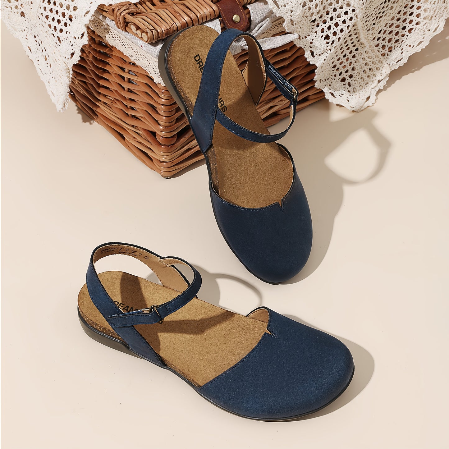 Women' Adjustable Strap Flat Sandals - Low Heel Closed-Toe Round Toe Shoes Suitable for Work, Daily Wear & Casual - Soft Cushioned Insole & Tape Strap - Ideal Gift for Mom, Daughter, Women Shoes