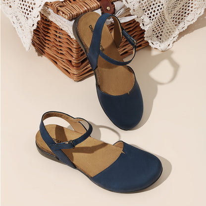 Women' Adjustable Strap Flat Sandals - Low Heel Closed-Toe Round Toe Shoes Suitable for Work, Daily Wear & Casual - Soft Cushioned Insole & Tape Strap - Ideal Gift for Mom, Daughter, Women Shoes