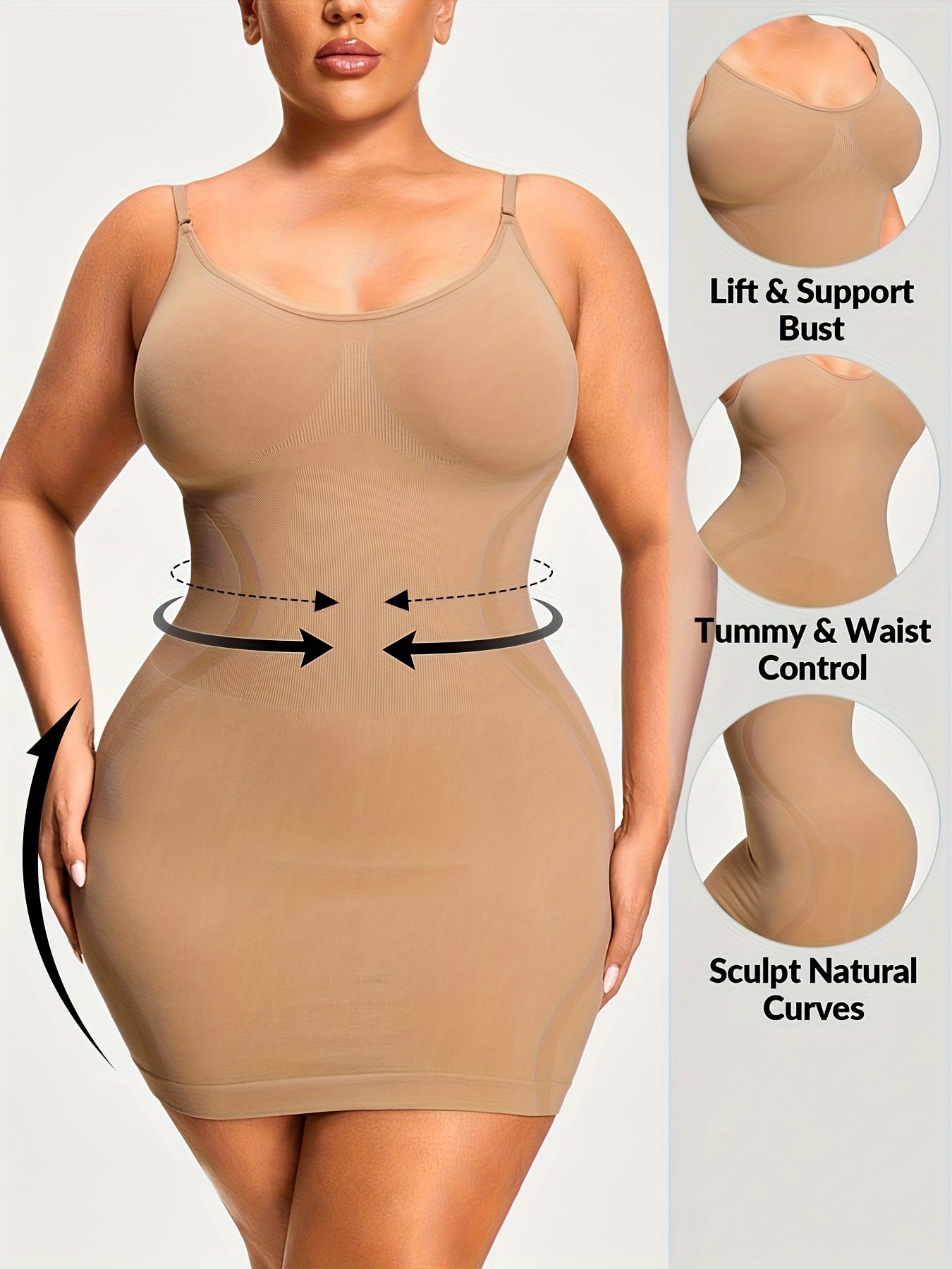 Plus-Size Body Shaper One-Piece Camisole Dress in Kardashian Style, Body Shaping And Toning, Lifting The Buttocks And Cinching The Waist, with Soft And Comfortable Fabric