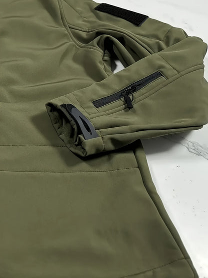 Men's Tactical Softshell Jacket - Hooded Multi-Pocket Windbreaker