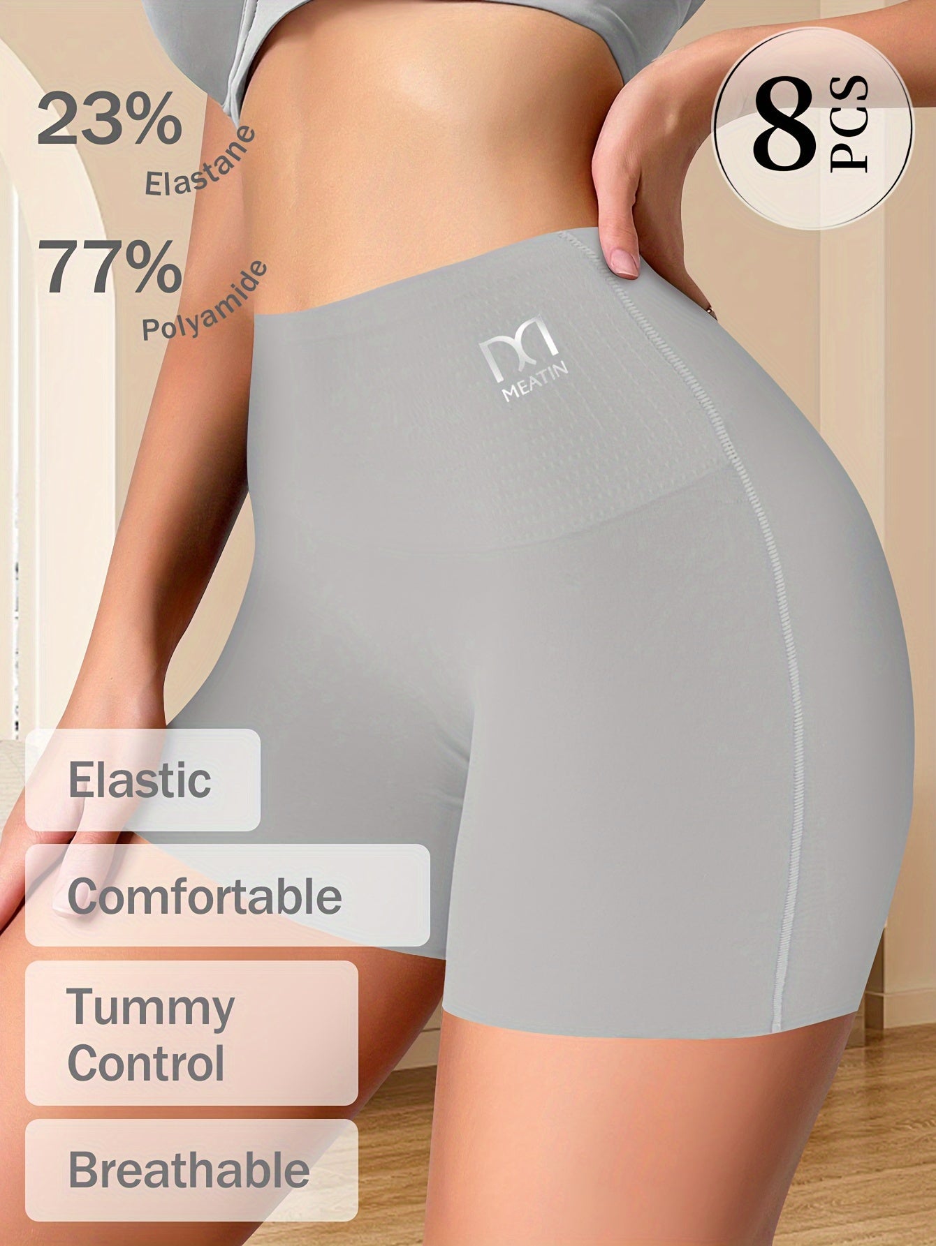 8pcs Women's High-waisted Tummy-tightening Safety Underpants Panties 2-in-1 Hip-lift Waist Bottoming Anti-glare Riding Sports Boxer Shorts