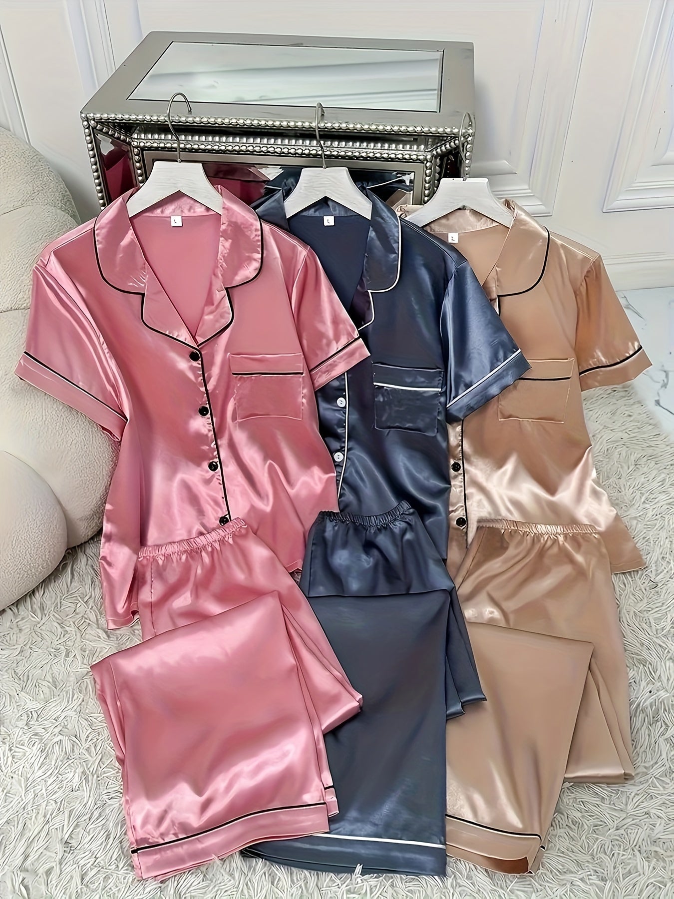 Pink + Gray + Champagne Satin Pants - product view 6