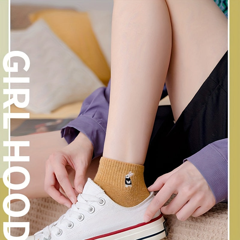 10 Pairs Of Women's Socks, Cute Embroidered Socks for Women, Short Socks, Boat Socks, Low Socks, Midsole Socks, Animal Cartoon Short Socks