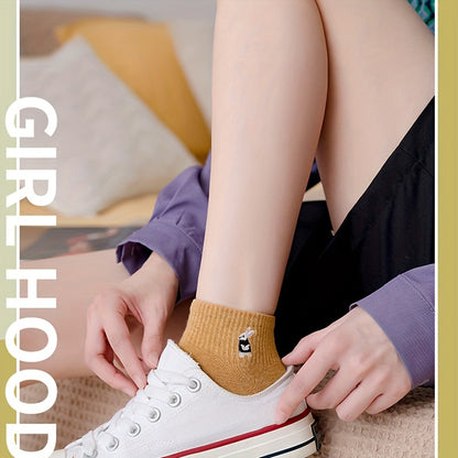 10 Pairs Of Women's Socks, Cute Embroidered Socks for Women, Short Socks, Boat Socks, Low Socks, Midsole Socks, Animal Cartoon Short Socks