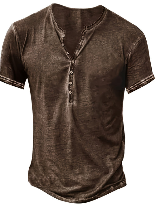 1Men'S Distressed Henley Shirt- Slim Fit Short Sleeve Button-Up T-Shirt with V-Neck& Placket Detailing, Machine Washable Casual Shirt in Olive Green, Black, Blue, Burgundy, Sporty Apparel| Athletic Style| Comfortable Tee