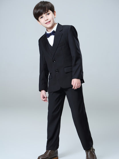 NIMBLE Boys Formal Suit Set Jacket Vest Trousers 3pcs 3-13Y Children Party Clothes Host Wedding Available In Four Colors Blue Black Khaki Navy Blue