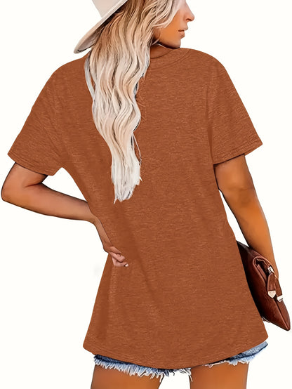 Women's Bee Kind Bee Positive Bee Print T-Shirt - Short Sleeve Casual Round Neck Top with Bumblebee & Honeycomb Design, Brown & Golden Bee Motif for Spring Summer Fall, Machine Washable Casual Attire, Beekeeper Inspired Apparel