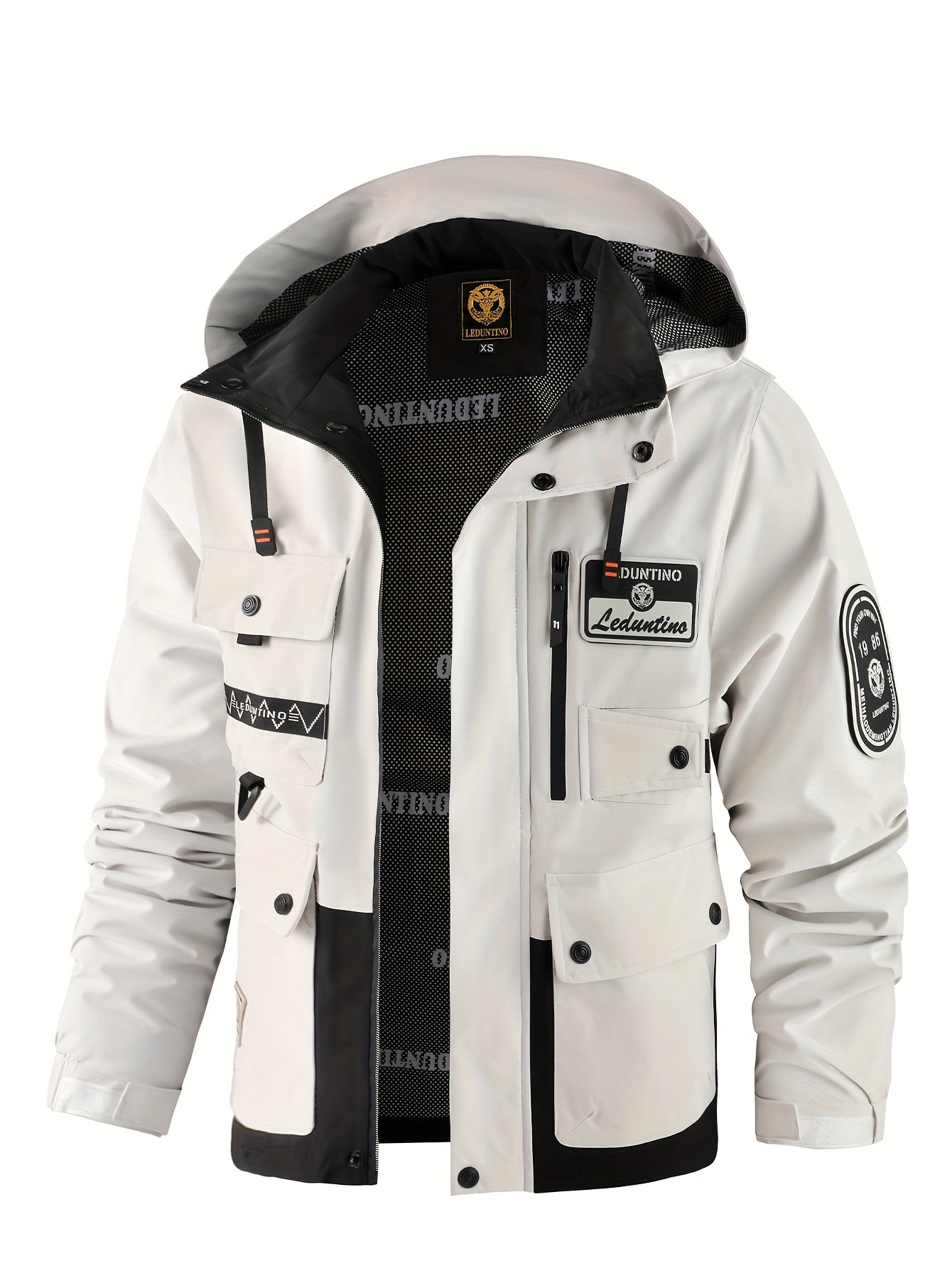 Men's Fashion New Jacket Men's Spring Autumn Thin Casual Multi-Pocket Outdoor Windbreaker Stitching Color Jacket Jacket Men's Removable Hat Windproof Outdoor Jacket Male