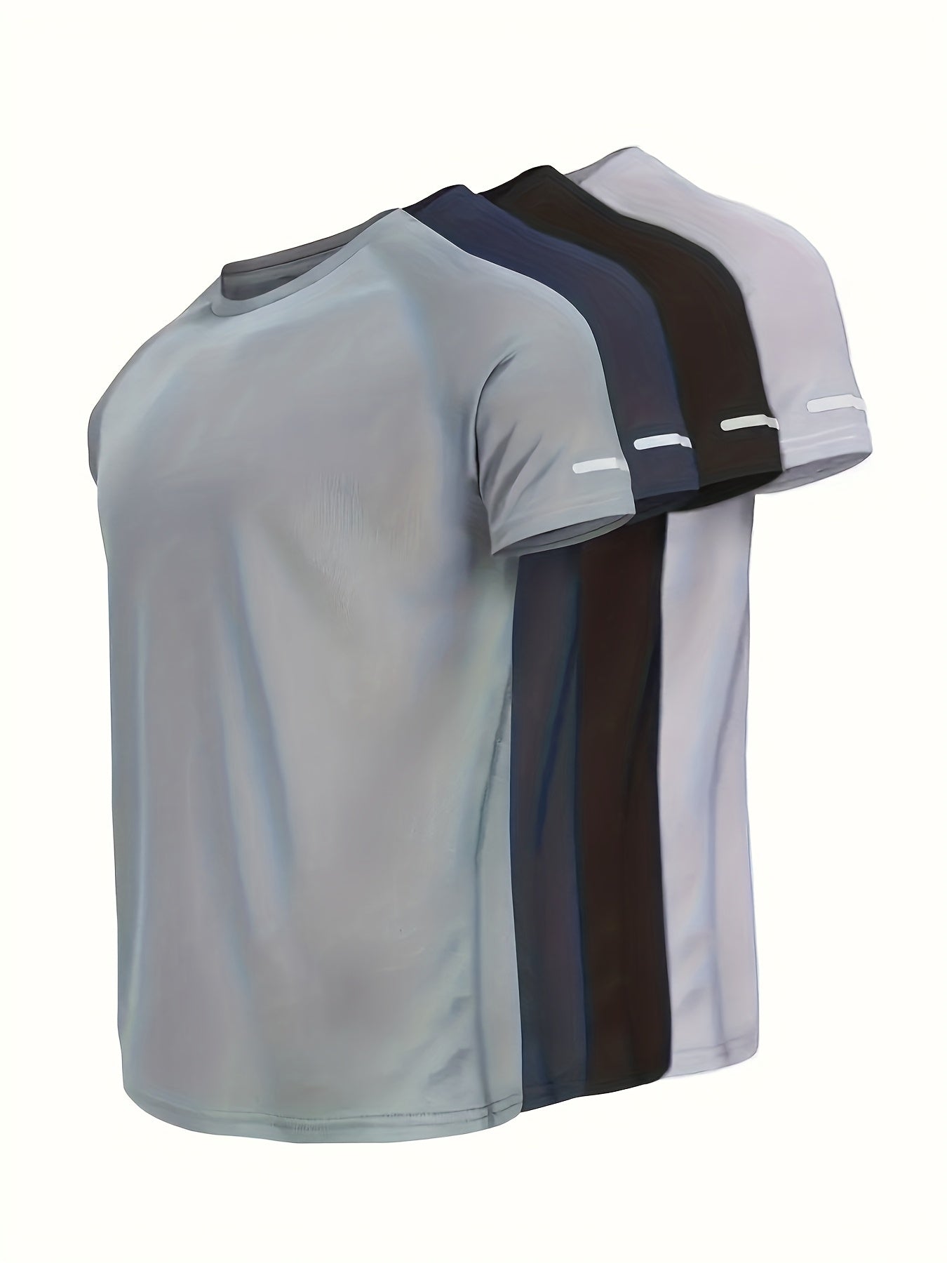 Set of 4 Men'S Summer Stylish Breathable Quick-Dry T-Shirts - Moisture-Wicking Crew Neck Tops with Improved Visibility - Available in Solid Colors, Moisture-Wicking Material, Suitable for Various Occasions Novelty Pajamas Loungewear