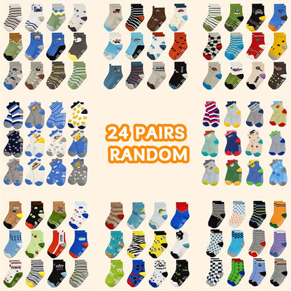 [Random Pattern]24/12 Pairs Of Random Socks, 0-7 Years Old Mid-tube Non-slip Cute Pattern Socks, Cute Casual Non-slip Running Mid-tube Non-slip Sports Socks, Baby Socks, Toddler Socks, Socks]