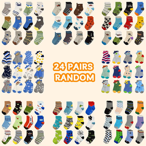 [Random Pattern]24/12 Pairs Of Random Socks, 0-7 Years Old Mid-tube Non-slip Cute Pattern Socks, Cute Casual Non-slip Running Mid-tube Non-slip Sports Socks, Baby Socks, Toddler Socks, Socks]