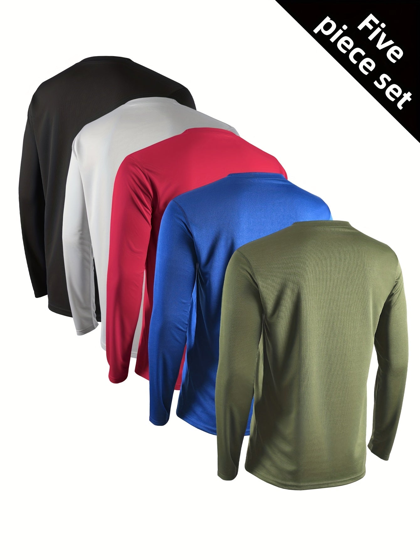5pcs Men's Quick-Dry Long Sleeve T-Shirts | Breathable Moisture-Wicking for Running/Gym/Training | Stretchy & | Machine Washable & Anti-Odor