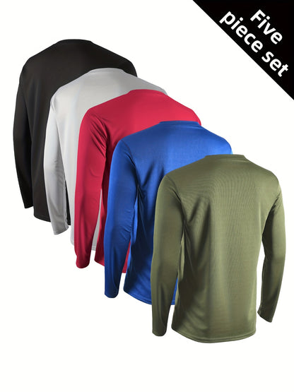 5pcs Men's Quick-Dry Long Sleeve T-Shirts | Breathable Moisture-Wicking for Running/Gym/Training | Stretchy & | Machine Washable & Anti-Odor