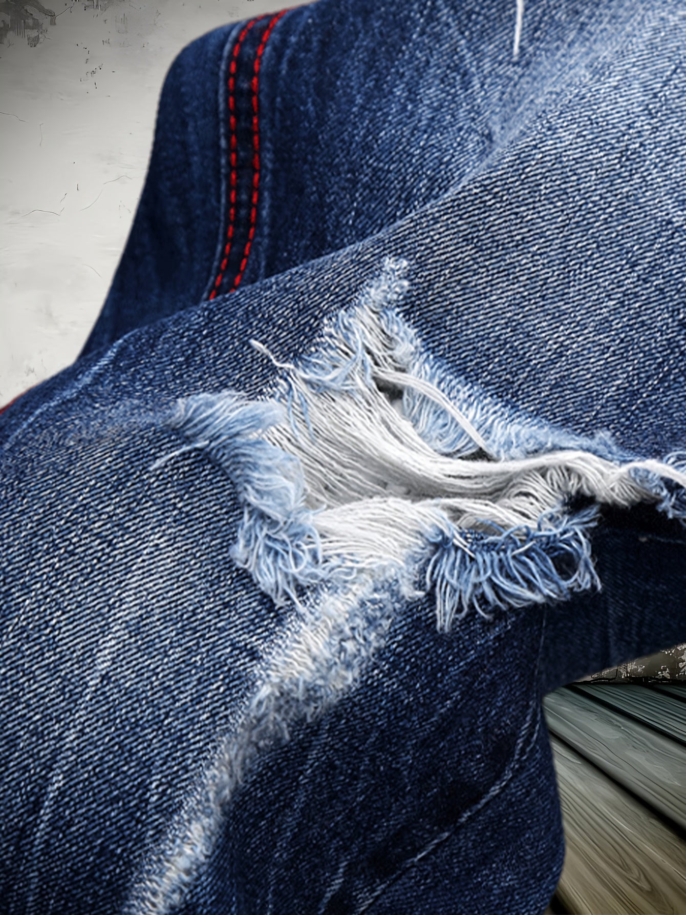 American High Street Washed Holes in Men'S Jeans Trend Blue Motorcycle Casual Straight Pants